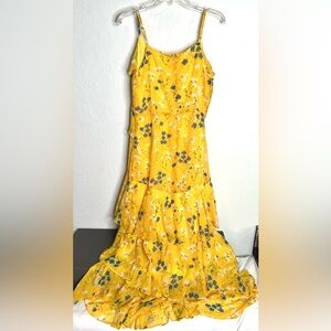 SugarLips Yellow Spring Floral Print Ruffled Maxi Sleeveless Dress Sz. Lg.  NWT